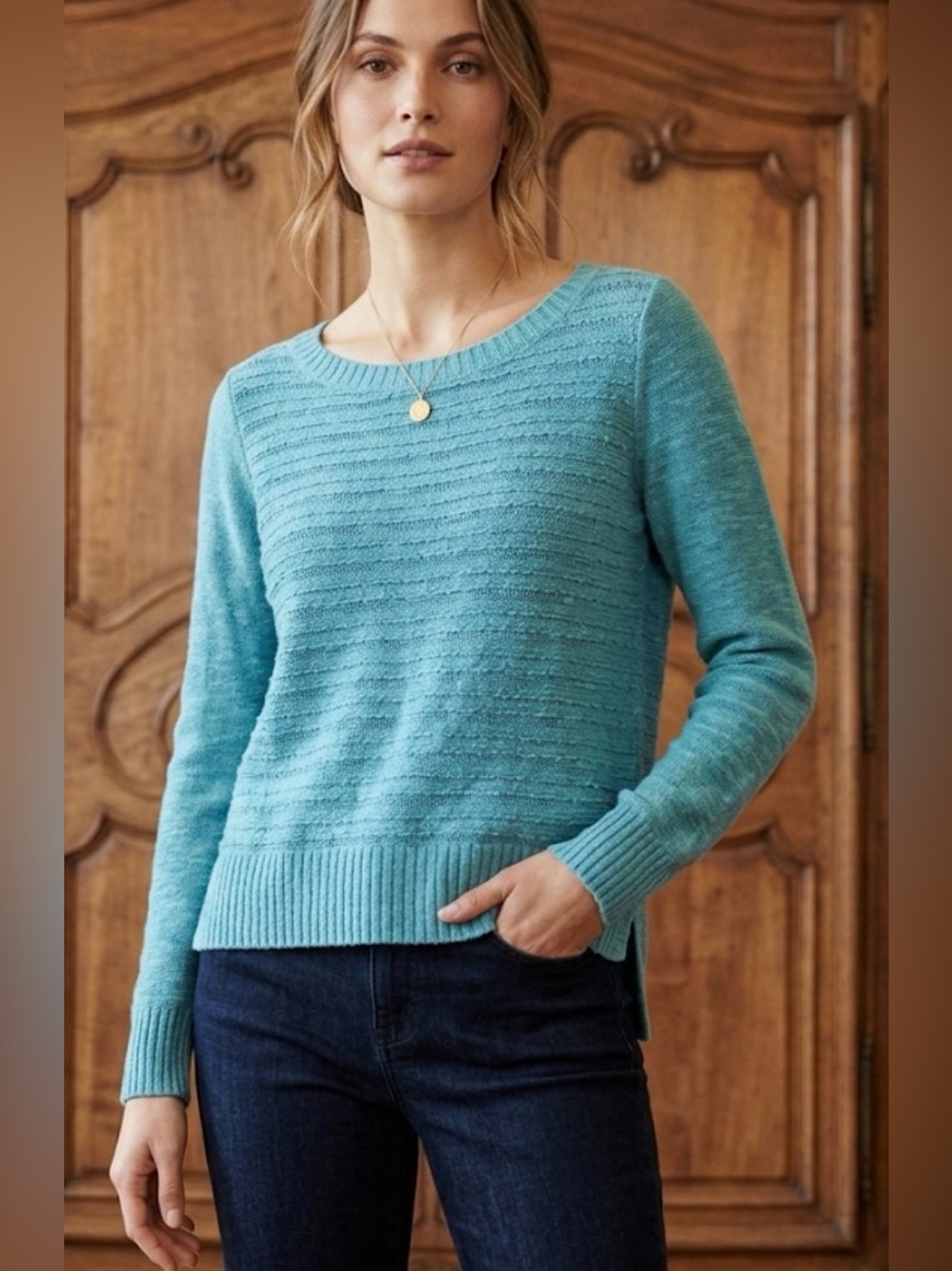 Eileen Fisher Aqua Blue Crewneck Sweater